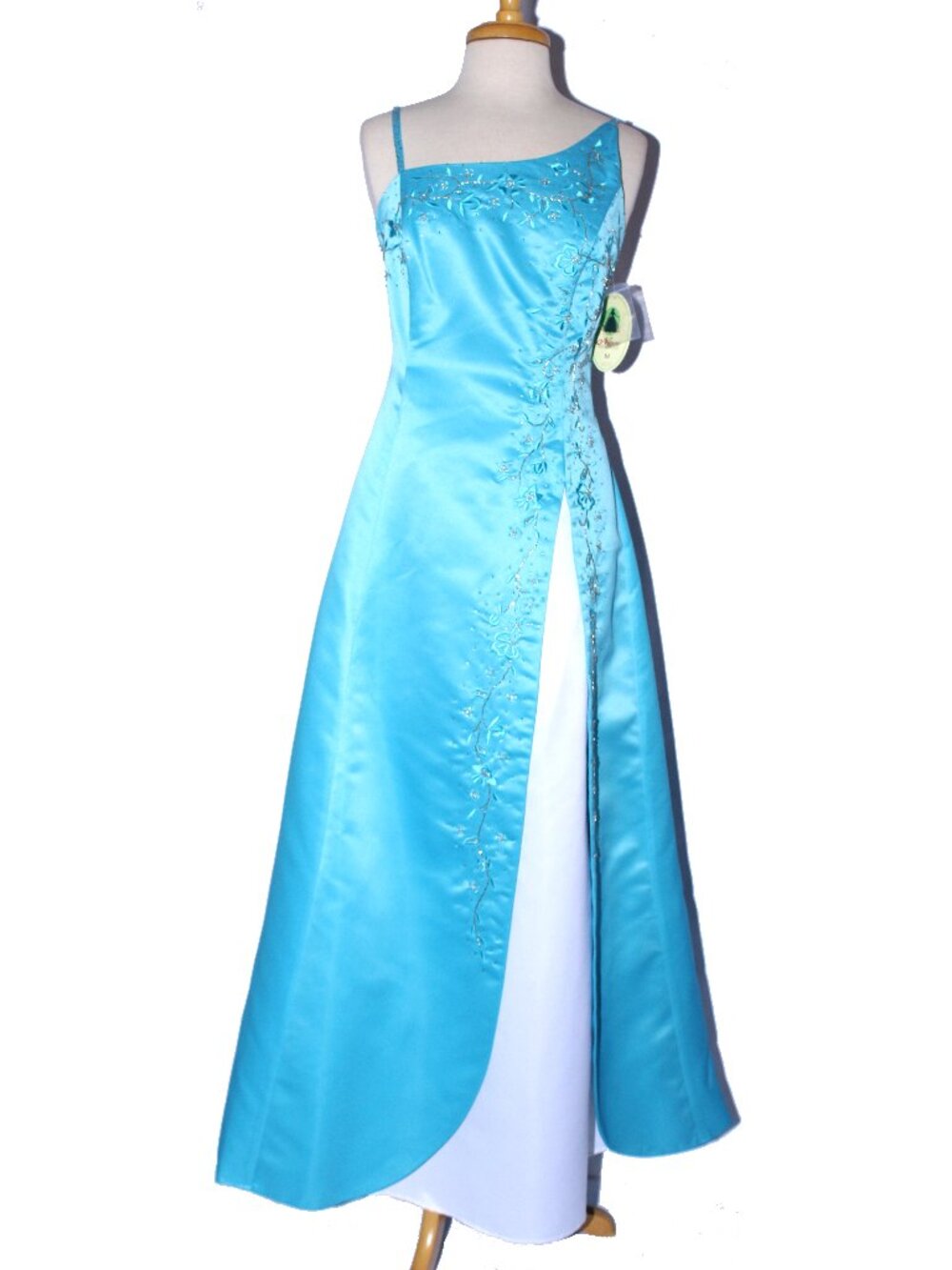 Nox Anabel #865 Satin Formal Gown With Embroidery-Size M-Turquoise